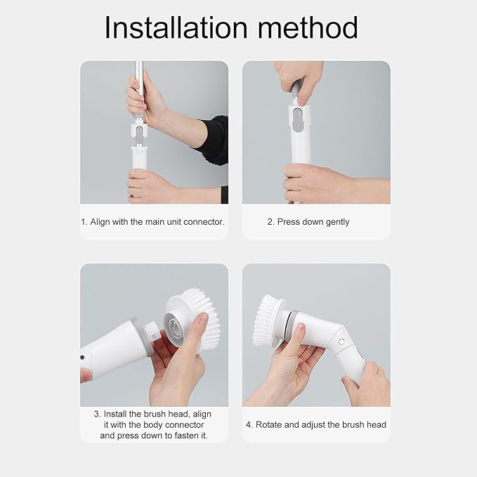 Generic Cordless Cleaning Brush, Rechargeable Automatic Rotate Stretchable Electric Scrubber with 6 Replaceable Heads for Bathroom Tub Tile Floor