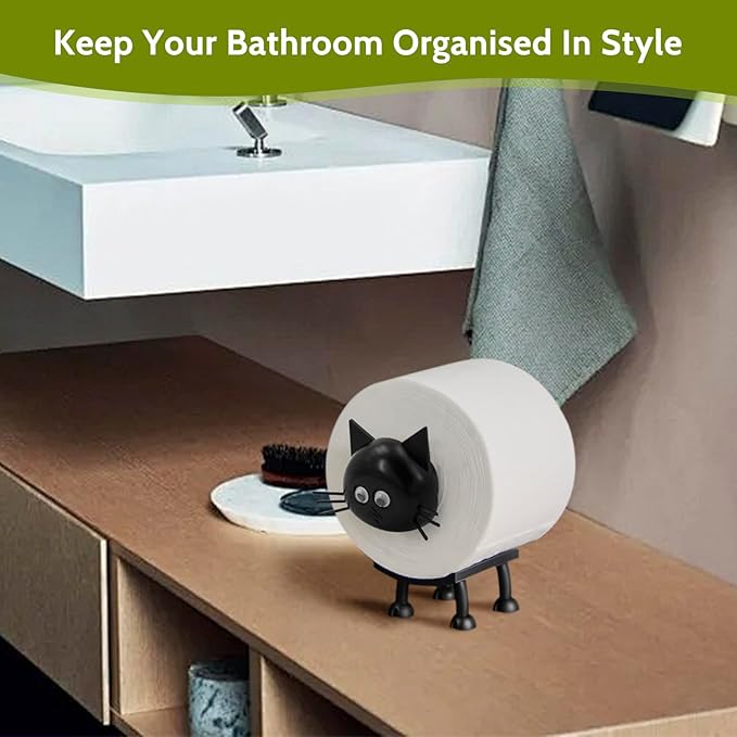 Cat Toilet Roll Holder: Tissue Paper Roll Storage Stand - 3D Printed Black Cat Loo Roll Holder - Toilet Paper Holder Bathroom Set for Bathroom Shelf Housewarming Gift Bathroom Decor (Cat-1Pcs)