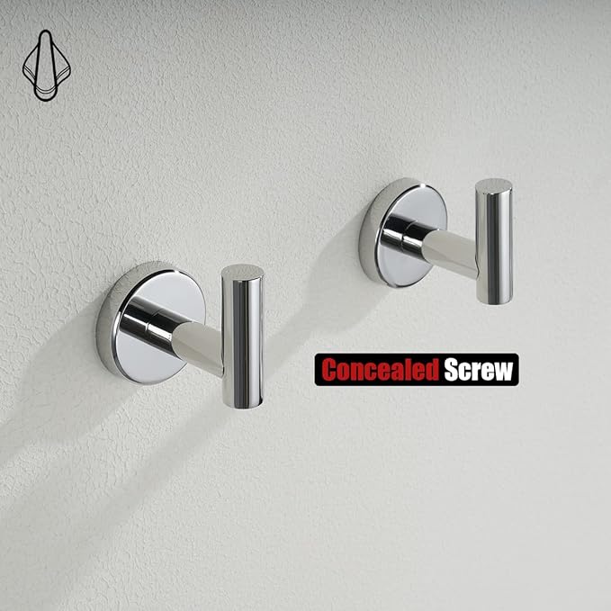 JQK Chrome Bathroom Towel Hook, 304 Stainless Steel Coat Robe Clothes Hook for Bathroom Kitchen Garage Wall Mounted (Pack of 2), TH100-CH-P2