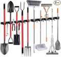 2 Pack Broom Hanger and Mop Holder, Heavy Duty Garden Tool Organizer Rack Rake and Shovel Handle, Stainless Steel Wall Mounted Utility Rack with Screws (5 Racks with 4 Hooks, Matte Black).