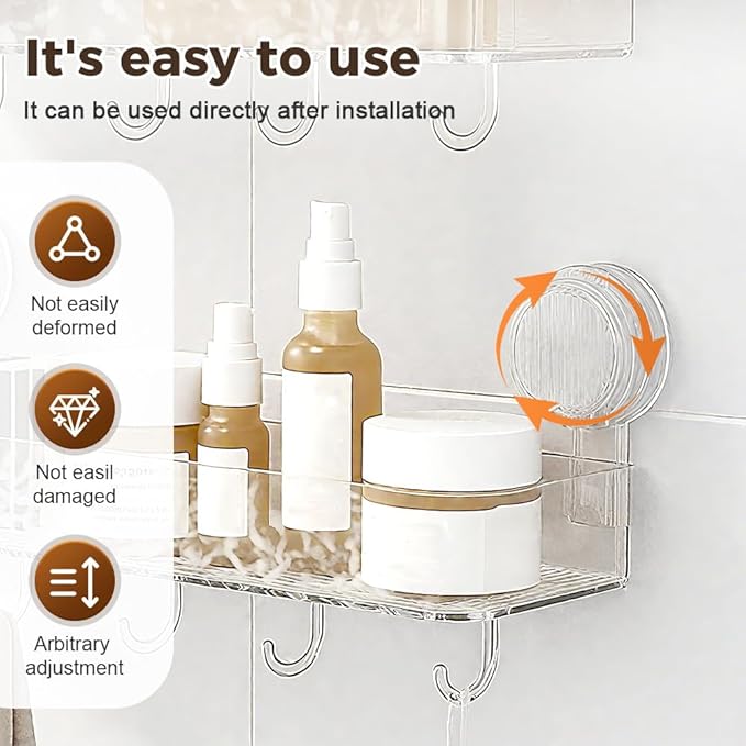 Corrugated Suction Cup Storage Holder, 2026 New Movable Shower Shelf Suction Cup,Shower Caddy Large Capacity Bathroom Organizer,No-Drill Wall-Mounted Storage Shelf (2PCS Gray)