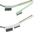 Multifunctional Cleaning Brush with Nylon & Wire Brush and Cleaning Spatula, Long Handle Brushes for Bathroom, Kitchen, Grout, and Tile Deep Cleaning, 2 Pack (Green+White)