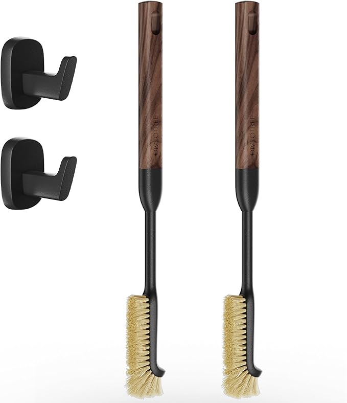 Cleaning Brush, Diveotree Hard Bristle Brush for Deep Cleaning Grout, Sink, Cup, Teapot, Bottle, Blender, Multi-Purpose Brush wih Long Handle for Kitchen (Black-2Pack)