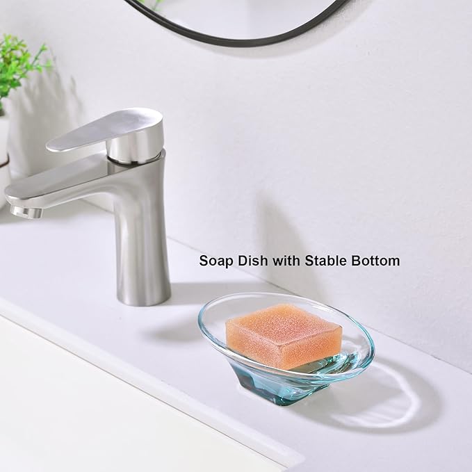 Teal Glass Bathroom Accessories Set 5 Pieces – Green Bathroom Set with Soap Dispenser, Toothbrush Holder, 2 Tumbler Cups, Soap Dish