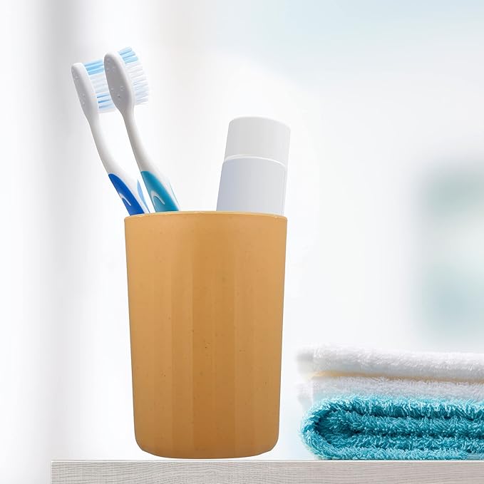 VOCOSTE 1Pc Bathroom Tumbler with Smooth Lines, Wheat Straw Cup, for Bathroom for Toothpaste Yellow 4.09''x2.80''