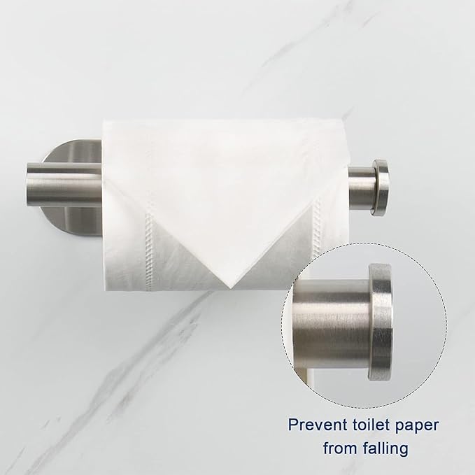 2 Packs Toilet Paper Holder No-Drill Self-Adhesive Towel Rack Stainless Steel Waterproof Rustproof Roll Paper Holder for Bathroom Washroom RVs (Brushed Silver)