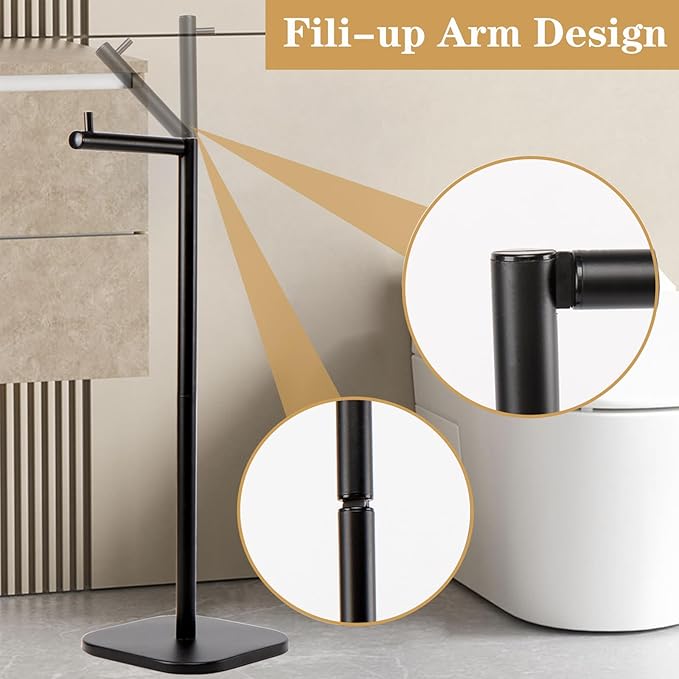 Toilet Paper Holder Stand, Free Standing Tissue Paper Storage for Bathroom, Stainless Steel Toilet Paper Stand with Reserve for 5 Roll Weighted Base Bathroom Toilet Roll Holder(Matte Black)