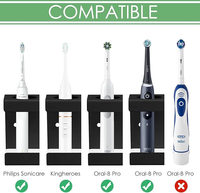 Electric Toothbrush Holder Wall Mounted, Toothbrush Stand with Diatomite Dish, Self Adhesive Storage Rack for Bathroom (Black)