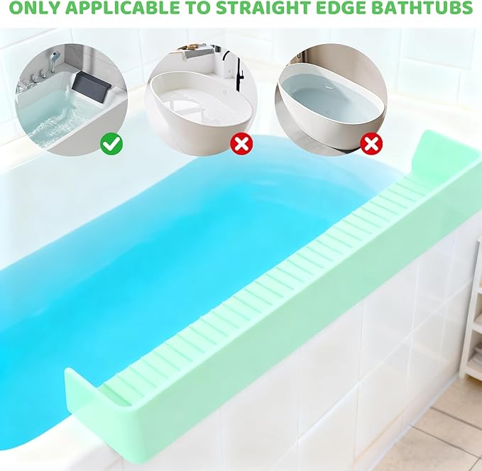 Bathtub Splash Guard for Tub Kids, Longer Silicone Water Splash Guard for Bathtub, Toy Holder Play Shelf for Bathtime，Silicone Tub Splash Guard Prevent Water Spills in Bathroom (Green)