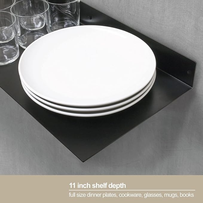 Mitus Floating Shelf Wall Mounted (11 inch x 36 inch) Heavy Duty Industrial Modern Steel, White