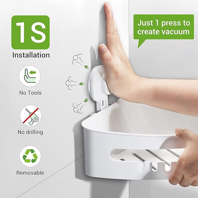 LUXEAR Corner Shower Caddy Suction Cup No-Drilling Removable Shower Caddy Basket Powerful Suction Bathroom Shower Shelf Waterproof & Rustproof Organizer for Bathroom Storage - White