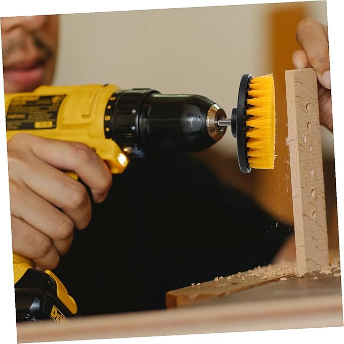 TEHAUX Drill Brush Attachment Set 5-inch Hollow Yellow Round Brush Heads for Electric Cleaning Drill Portable Replacement for Kitchen and Floor Scrubbing