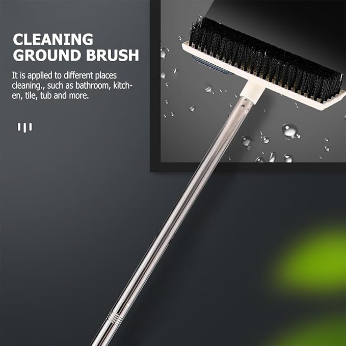 2-in-1 Stiff Floor Scrub Brush with Telescopic Handle, Blue Long Handle Hard Bristle Cleaning Brush for Bathroom and Tile Grout, Household Floor Scrubber for Deep Cleaning