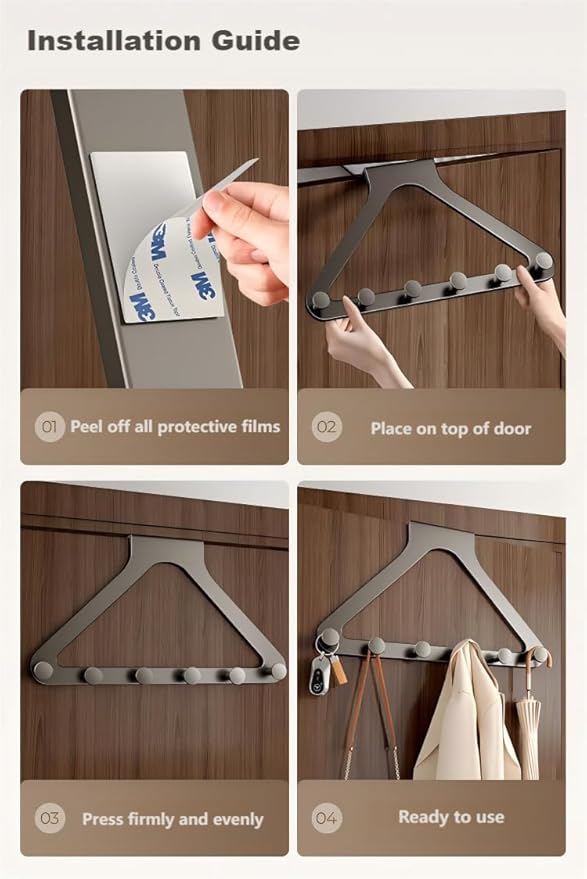 HGZBS Over Door Hooks, No Drill Silent Use 6 Hooks for Towels & Clothes, Modern Matte Metal 8.7 inch (Gunmetal Gray, Regular)