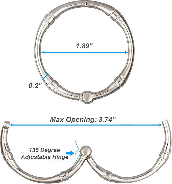 Shower Curtain Hooks, Rustproof Decorative Shower Curtain Rings Metal Round Shower Hooks for Bathroom Shower Rod, 12 Pack (Nickel)