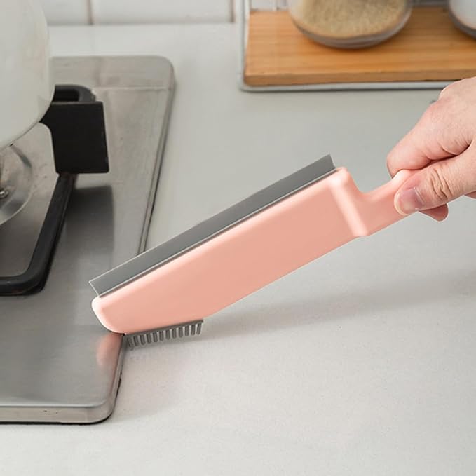 NOLITOY Multi-Function Bathroom Cleaner Brush with Crevice and Floor Cleaning, Plastic 3-in-1 Scrubbing Brush for Kitchen Countertop and Seam Cleaning, Pink, Suitable for Household Use