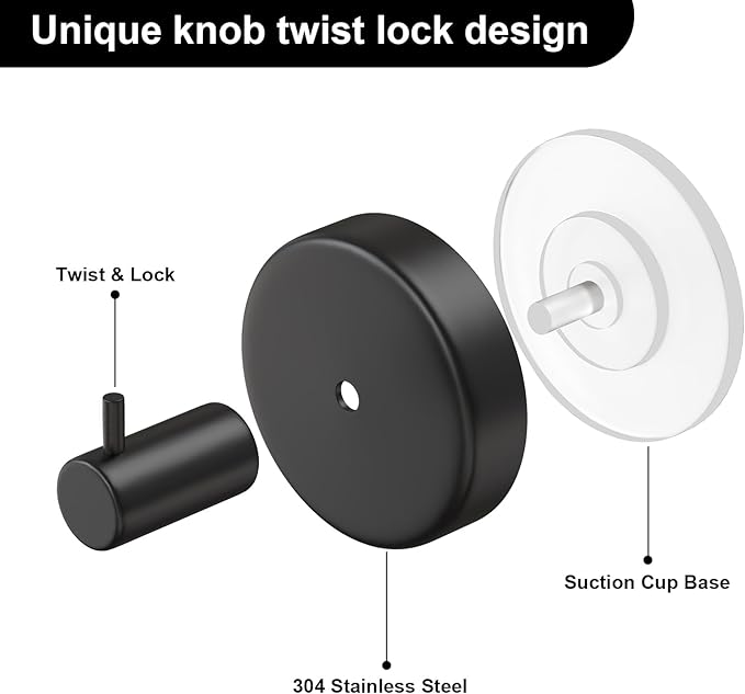 HUFEEOH Suction Cup Hooks for Shower, 4 Pack Removable Towel Holder Wall Hooks for Inside Shower, No Drill Towel Hooks for Bathroom Hanger Wall Mount (Black)