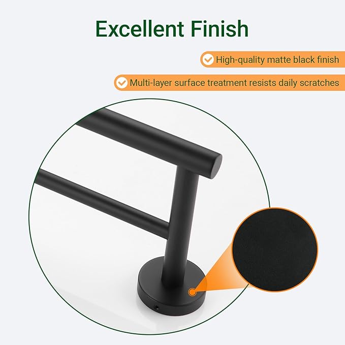 Miyili Double Bath Towel Bar 30-Inch Matte Black Stainless Steel Hand Towel Rack for Bathroom Wall Mount, A01B75B