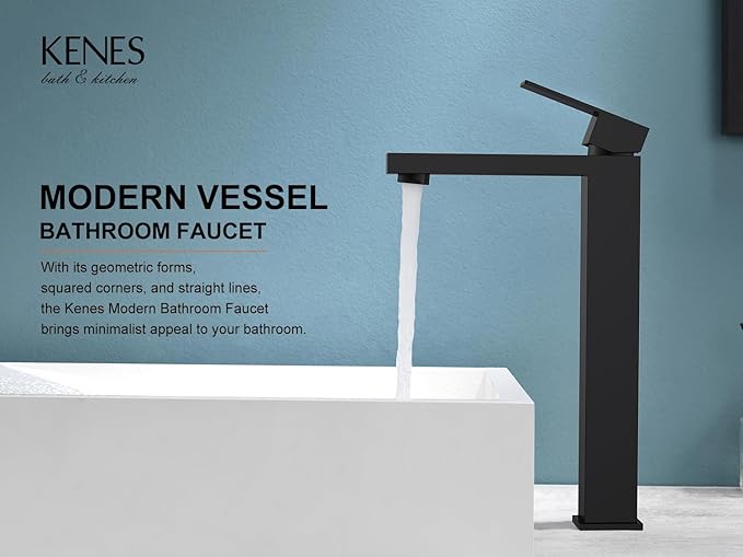 KENES Matte Black Bathroom Faucet Single Handle Tall Vessel Sink Faucet Vanity Bathroom Faucet Basin Mixer Tap with Water Supply Hose and Pop Up Sink Drain, LJ-9031A-2