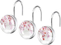 12 Pcs Pink Eucalyptus Shower Curtain Hooks - Decorative Shower Curtain Hooks Rings Set - Stainless Steel Round Resin Shower Rings Hangers for Modern Bathroom Home Bath Room Rods Decor