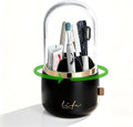 360° Rotating Toothbrush Holder for Bathroom, 7-Slot with Cover & Drainage for Electric Toothbrushes, Toothpaste, Razors - Stand Storage for Vanity, Bathroom Accessories, Countertop Organize (Black)