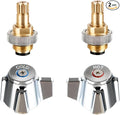 4" Brass Faucet Handle Cartridge Replacement Stem Assembly Faucet Valves Hot and Cold Knob Handle Kit with Stem for Kitchen & Bathroom Knob Handles