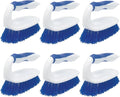 LOLA Iron Shaped Handled Scrub Brush, 6 Pack, Ergonomic Handle, No Slip Grip, Fiber Bristles, Heavy Duty Tile & Floor Cleaner