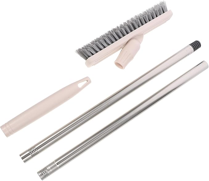 GALPADA Long Handle Floor Scrub Brush Rotatable Tile Grout Crevice Brush Beige Stiff Bristle for Bathroom Kitchen Wall and Floor Cleaning
