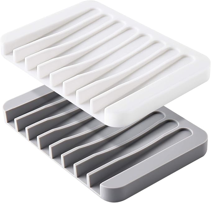 Mcyye Self Draining Soap Dishes, Premium Silicone Soap Holder & Saver for Shower, Bathroom, Kitchen, Bath Tub, Razor, Sponges, Drains Water Very Well, Can Extend Soap Life, Easy Clean