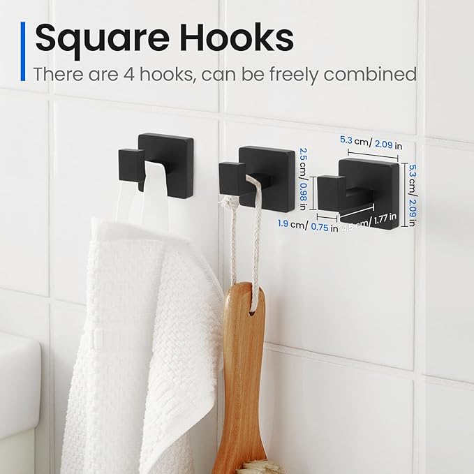 FAHKNS 10 PCS Bathroom Hardware Accessories Set 23.6 Inch Stainless Steel Bath Towel Bar Set Square Towel Ring Set for Bathroom Wall Mounted, Black