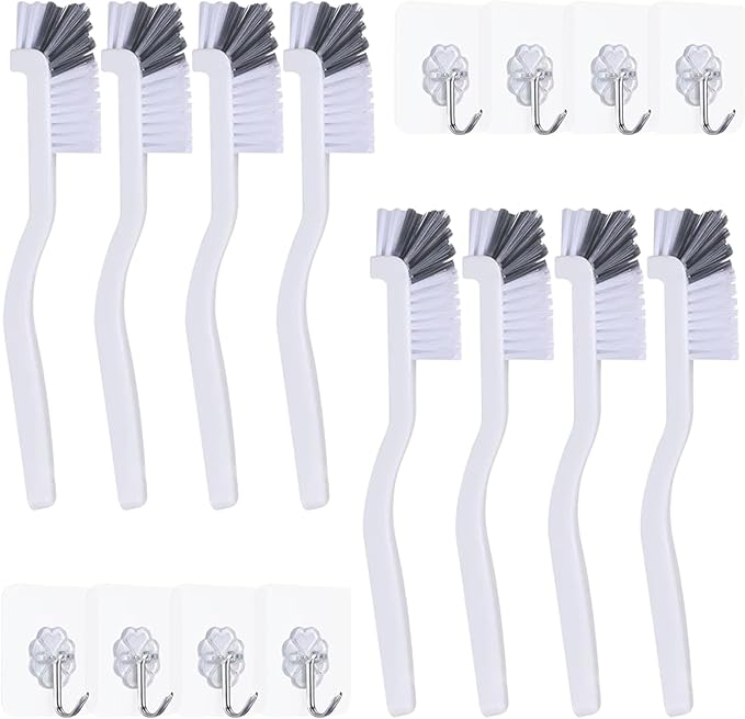 Dish Scrub Brush 8PCS Small Scrub Brush Nylon Gap Cleaning Brush for Household Use on Bathroom, Kitchen, Tile Floors, Sink, Grooves, Window Tracks (8 Brushes + 8 Hooks)