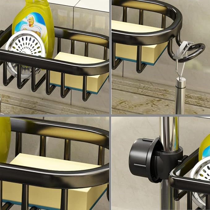 Faucet Sponge Holder Kitchen Sink Caddy Organizer Over Faucet Hanging Drain Rack (Normal, Silver)