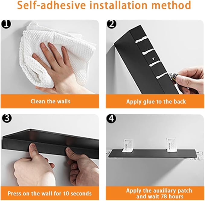 16Inch Stainless Steel Wall Mounted Floating Shelf Drilling or Shelf Adhesive Modern Room Decor Wall Shelf Floating Shelf for Bathroom Bedroom Decor
