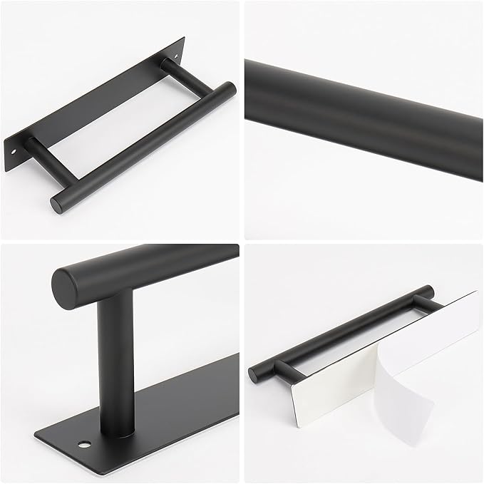 NearMoon Self Adhesive Hand Towel Holder/Towel Ring, Stainless Steel Hand Towel Bar Rustproof Stick on Wall-Towel Rack for Bathroom/Kitchen, Sticky and Wall Mounted (1, Matte Black)