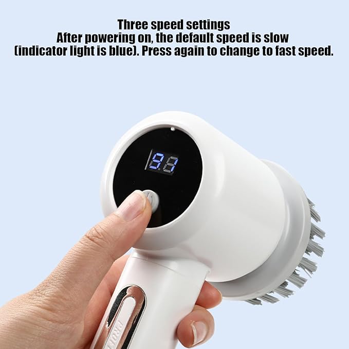 Electric Scrubber - 3-level Adjustable Electric Daily Supplies with 5 Brush Heads - Shower Scrub Brush - for Bathtub Tile Grout Floor Toilet Kitchen Wall Home Household Apartment Car Baseboard Washing