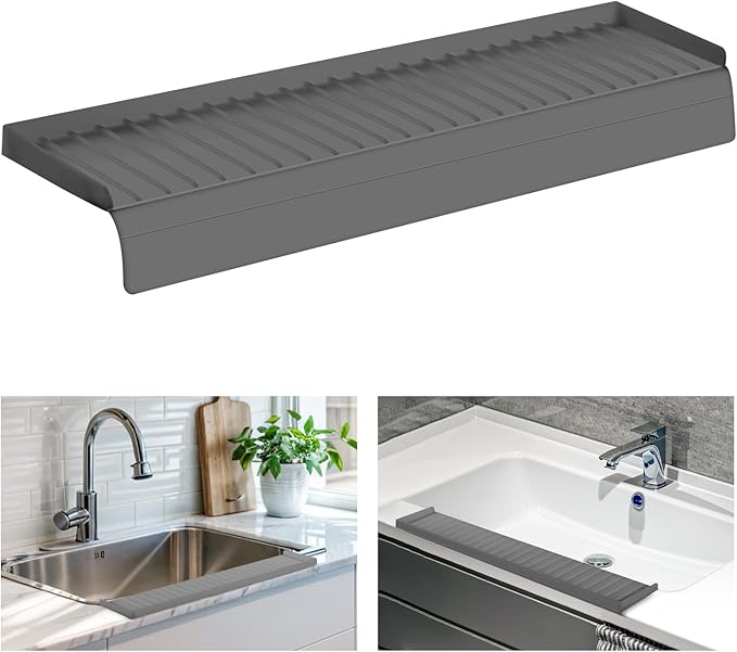 Sink Edge Protector with Suction Cup, 14" 20" 24" 30", Silicone Sink Splash Guard for Kitchen & Bathroom, Protect Countertop from Scratches, Stains, for Stainless Steel Granite Quartz