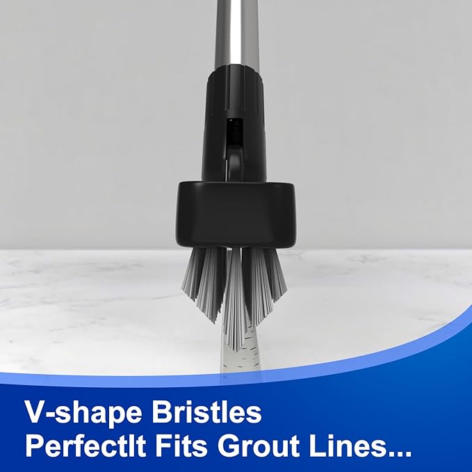 BITOPE Grout Brush Cleaner with Adjustable Long Handle Swivel V-Shaped Stiff Bristles Scrubber for Cleaning Tile Crevice Line Corner Bathroom Shower Baseboards Hard to Reach Areas-56 inch