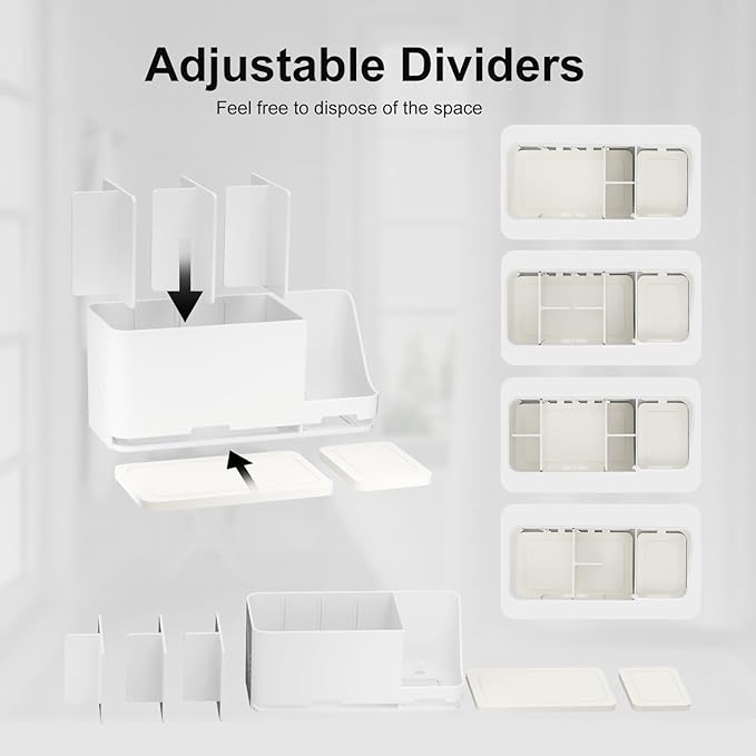 JUMEIHUI Bathroom Countertop Organizer with Water Absorbent Diatomite,8 Slots Bathroom Toothbrush Holder with Adjustable Dividers,Bathroom Sink Organizer Countertop (White)