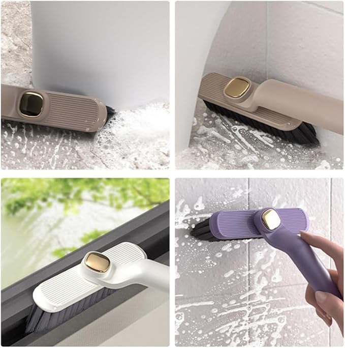 2Pcs Multi-Function Rotating Crevice Cleaning Brush Long Handle for Household Use, 360-Degree Rotating No Dead Corners Hard Bristle Crevice Cleaning Gap Brus Tool, for Bathroom Kitchens Tile Floors