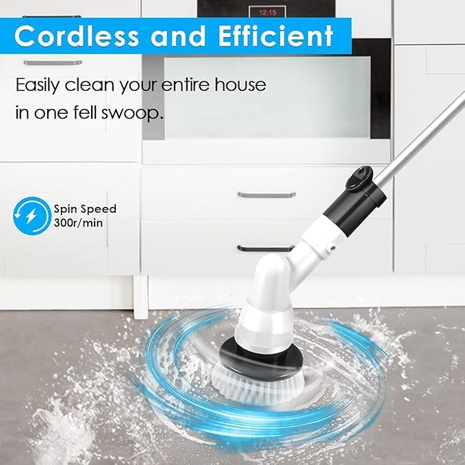 2022 Upgraded Rechargeable Cordless Electric Spin Scrubber Cleaning Brush with 3 Replaceable Brush Heads for Bathroom & Tile Tub Floor