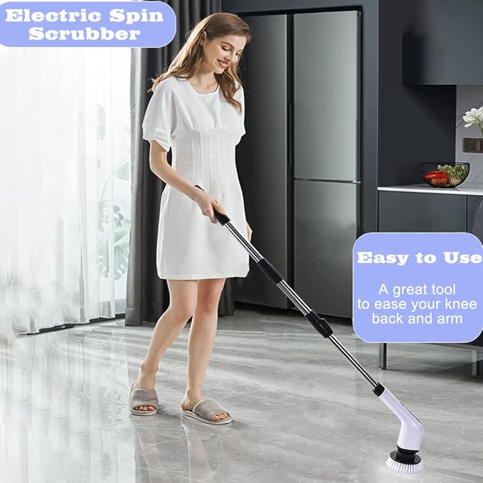 Electric Spin Scrubber,2022 New Electric Bathroom Cleaning Brush,8 Replacement Heads and 55 Extension Handle,for Cleaning Floors,Cars，Kitchens, Bathtubs