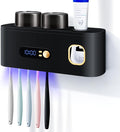 Toothbrush Holders Cleaner & Dryer for Bathroom,LXIANGN Smart Wall Mounted Toothbrush Holders with Countdown LED Screen,5 Toothbrush Slots,2 Cups and Toothpaste Dispenser (Black)