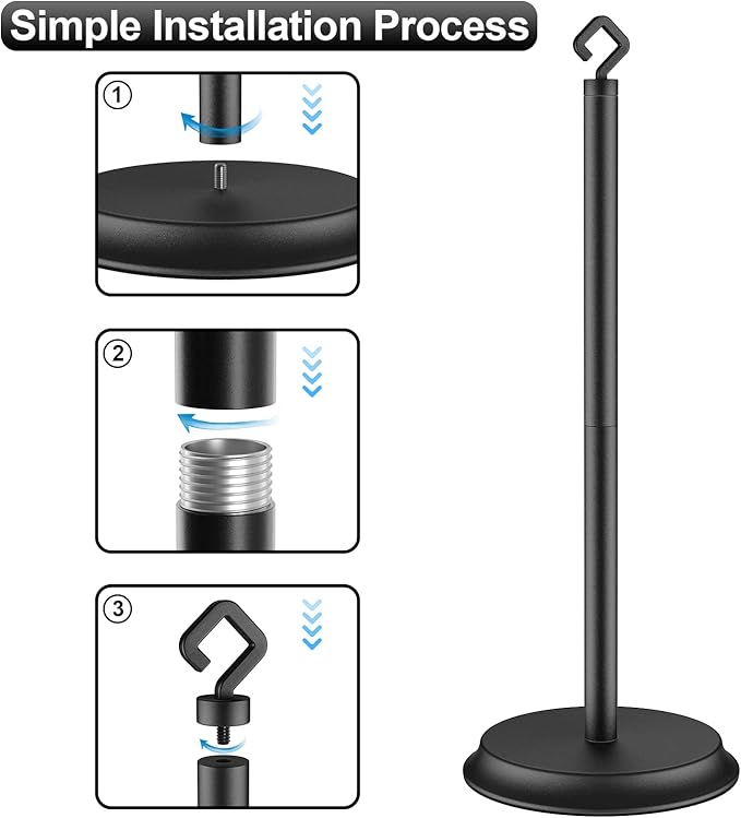 Toilet Paper Holder for Bathroom, Metal Free Standing Toilet Paper Storage with Rustproof, Tissue Paper Roll Stand for Bathroom Accessories (Black)