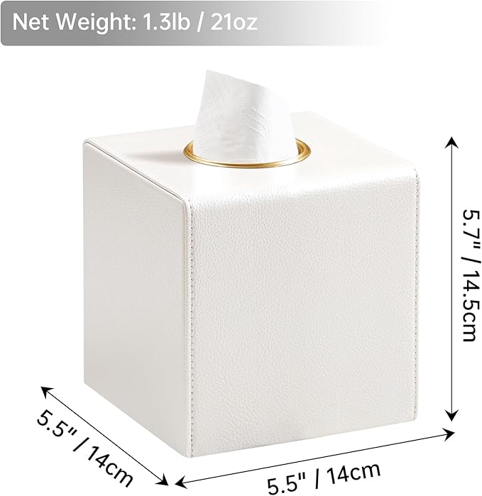 Square Tissue Box Cover, Luxury PU Leather Tissue Holder with Magnetic Closure (Beige)
