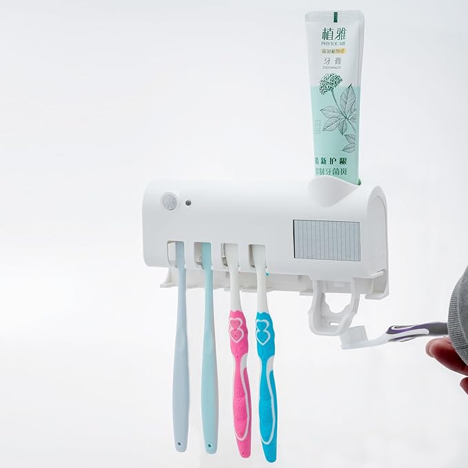 UV Toothbrush Cleaner Wall-Mounted Toothbrush Holder with UV Light and Rechargeable Battery, Helps Reduce Bacteria and Maintain Toothbrush Cleanliness, Smart Timer Function