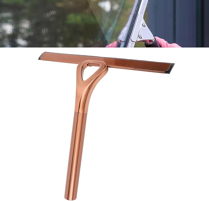 304 Stainless Steel Shower Squeegee for Glass Doors, Silicene Window Mirror Wiper with Hook Bathroom Shower Door Cleaning Tool (Antique Bronze)