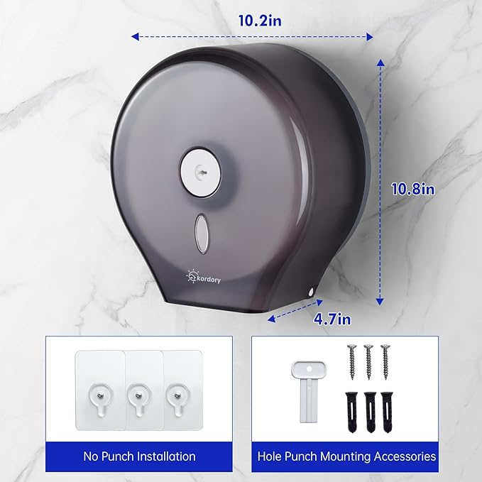 Toilet Paper Holder Wall Mount: Commercial Toilet Paper Dispenser - 9" Jumbo Toilet Paper Roll Holder for Bathroom, Black