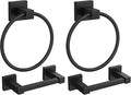 FORIOUS Toilet Paper Holder Wall Mount and Hand Towel Ring Set, SUS 304 Stainless Steel Double Post Pivoting Tissue Roll Holder, Modern Bathroom Hardware Accessories Set, Matte Black (Pack of 2)