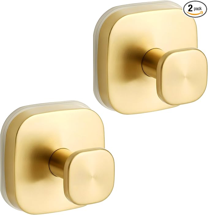 Suction Cup Hooks for Shower, No-Drill Towel Hooks for Bathrooms, Kitchen, Glass Door, Mirror, Tile, Shower Suction Hooks for Hanging Towels, Robe, Loofah, Christmas Wreath (Gold, 2 Pack)