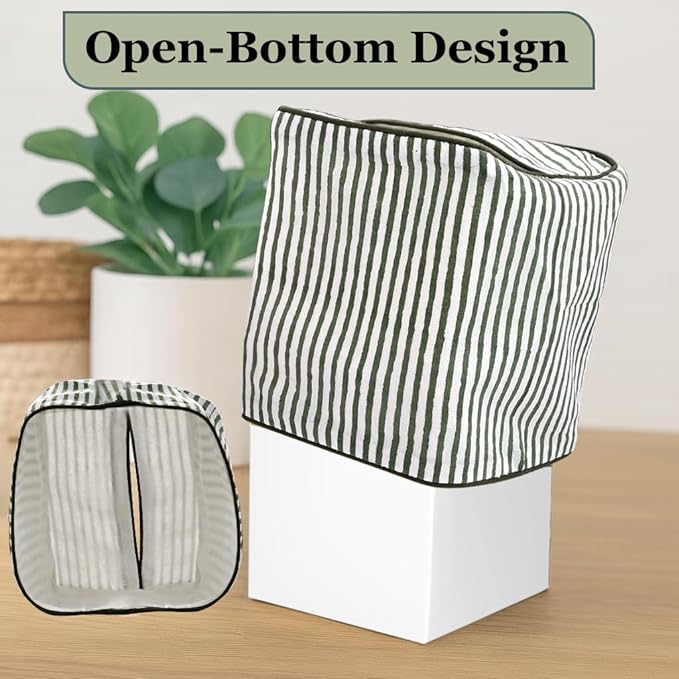 Ridhi Green Stripe Block Print Tissue Box Cover Handmade Cotton Fabric Decorative Square Napkin Holder for Home Bedroom Living Room Bathroom Vanity Countertop Car Night Stands Office Kitchen